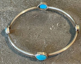 Vintage Indonesian Green Turquoise Bangle Bracelet 925 Sterling BR