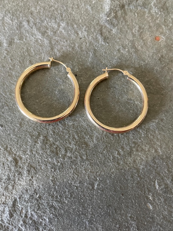 14kt Gold Hollow Hoop Earrings, 30mm gold hoops, 3mm wide
