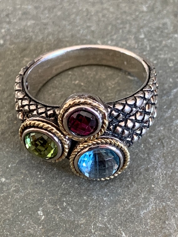 Multi-Stone Ring with 18kt gold and sterling silver size 9