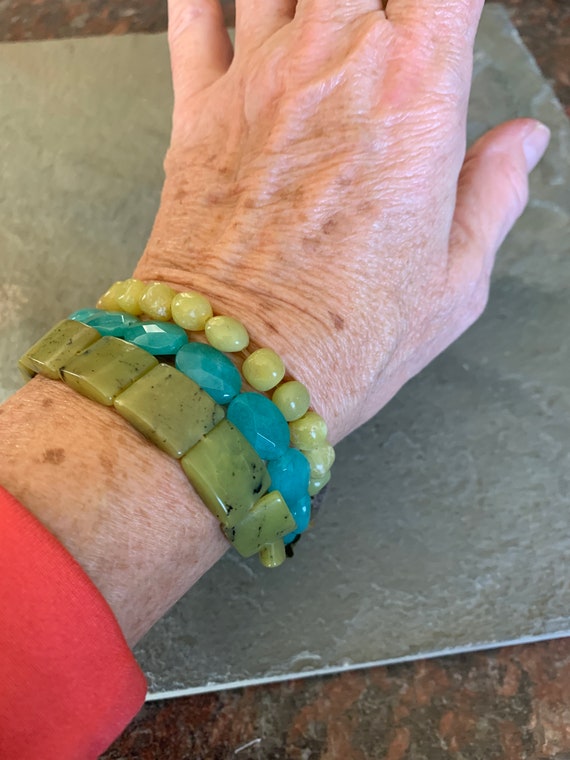 Green and Blue Stone Triple-Strand Bracelet - image 8