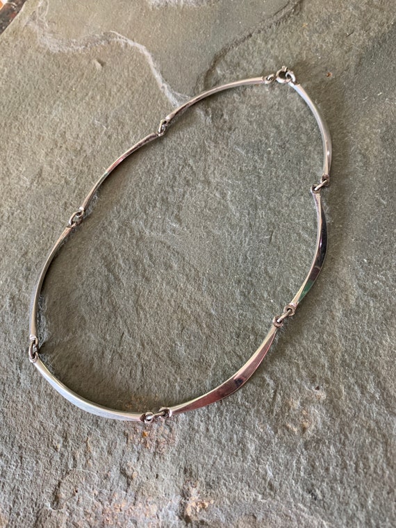 Vintage Modernist Sterling Silver Link Necklace, … - image 1