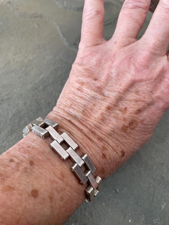 Chunky Sterling Silver Rectangular Link Bracelet,… - image 11