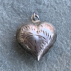 Sterling Silver Etched Puffy Heart Charm