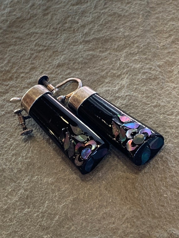 Black Lacquer Clip-On Earrings with Abalone