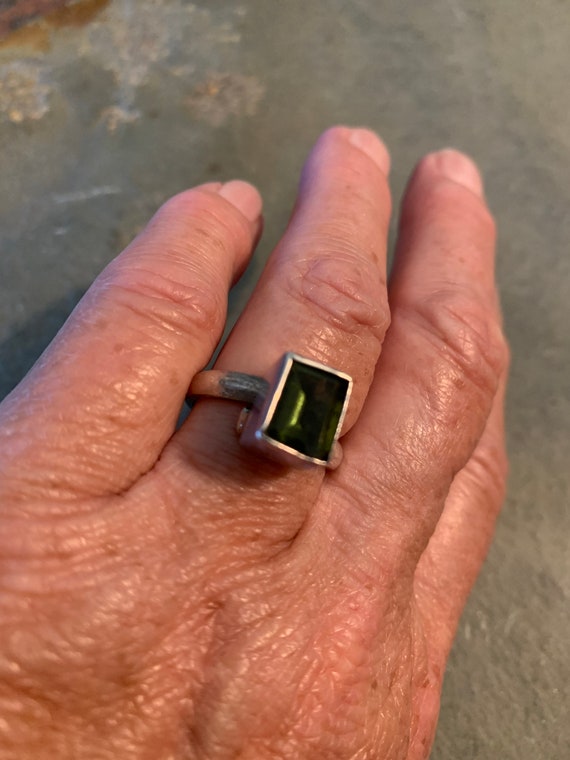 Adjustable Rectangular Faceted Moldavite Ring wit… - image 7