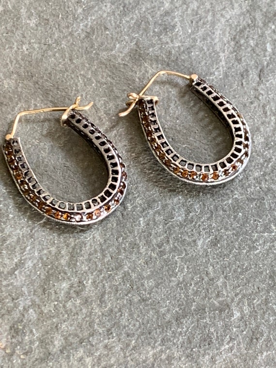 Orange Sapphire Hoops with Sterling Silver and 14… - image 9