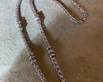 4mm Sterling Silver Braided Wheat Chain Necklace with Diamond Beads, 16-18" adjustable