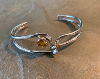 Handmade Sterling Silver Cuff with Faceted Citrine