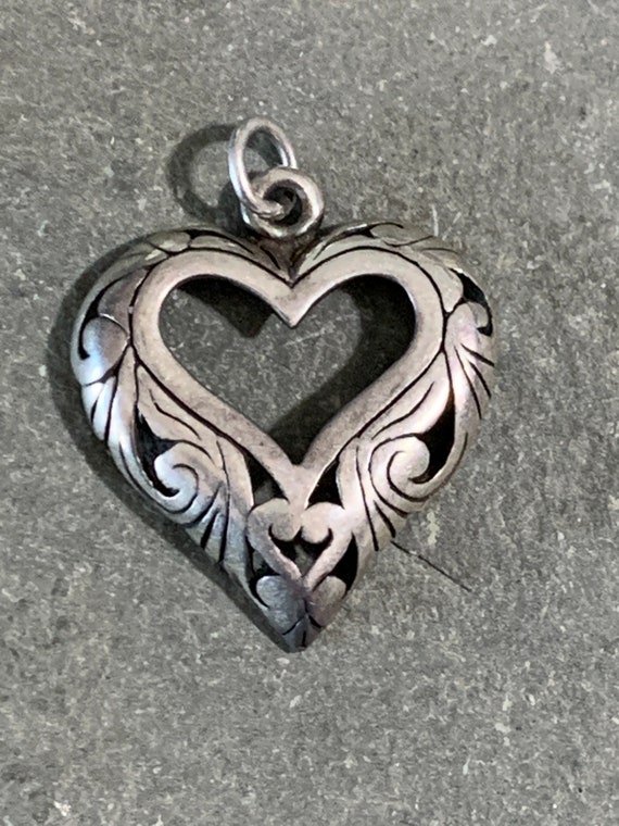 Vintage Sterling Silver Cutout Heart Charm - image 2