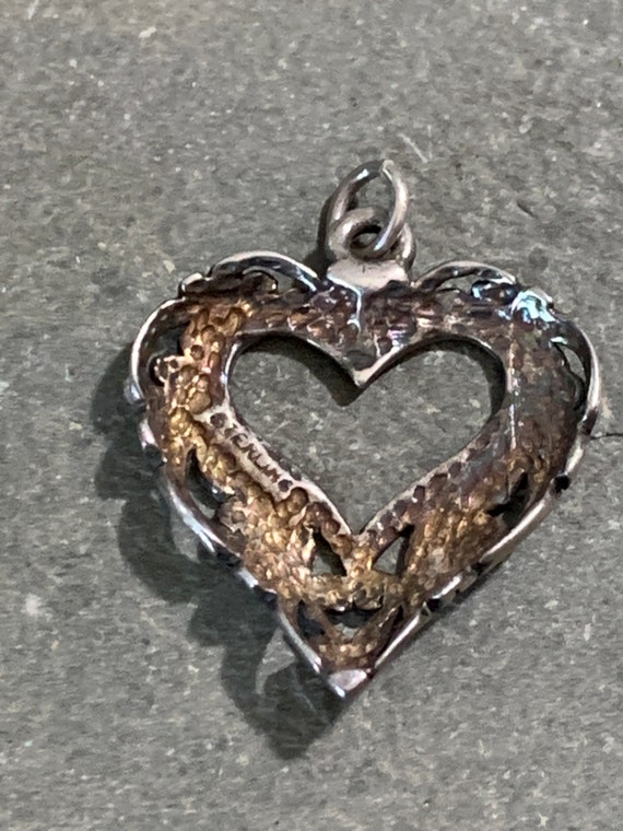 Vintage Sterling Silver Cutout Heart Charm - image 5