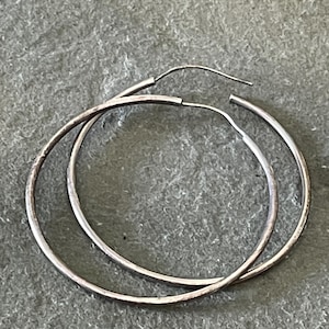 Large Sterling Silver Hollow Hoop Earrings, 60mm hoops, 2mm wide