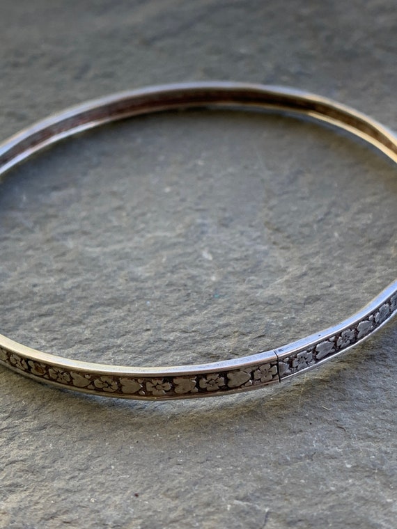 Vintage patterned sterling silver bangle bracelet… - image 1