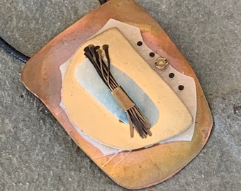 Mixed Metal Artisan Pendant, Copper and Brass Pendant