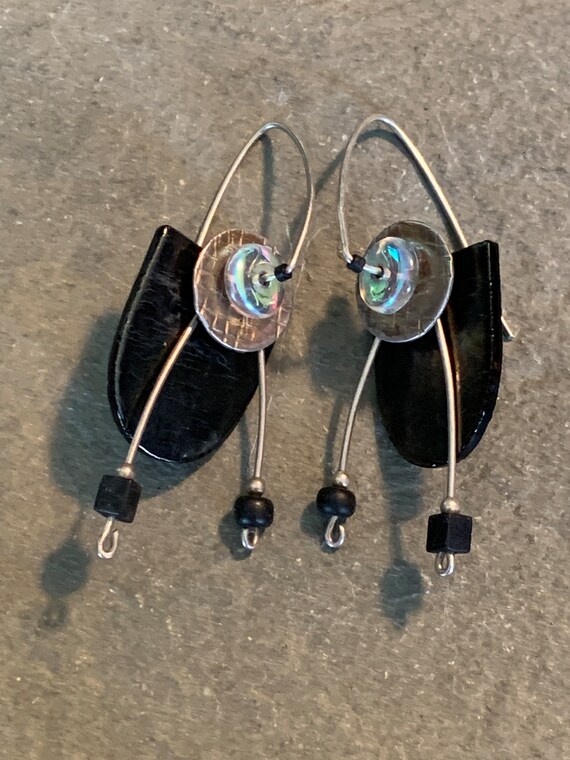 Vintage Artisan Dichroic Glass Kinetic Earrings - image 8