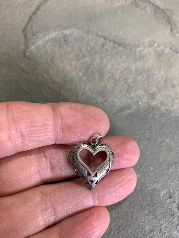 Vintage Sterling Silver Cutout Heart Charm - image 6