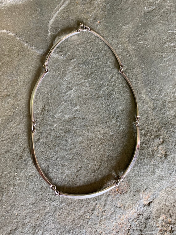 Vintage Modernist Sterling Silver Link Necklace, … - image 2