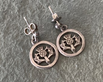 Scottish Thistle Sterling Silver Pierced Earrings, Vintage Celtic Earrings, Scottish National Emblem