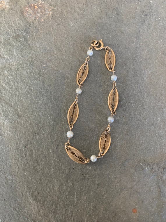 Gold-Filled Filigree Bracelet with Pearls, 12k Gol