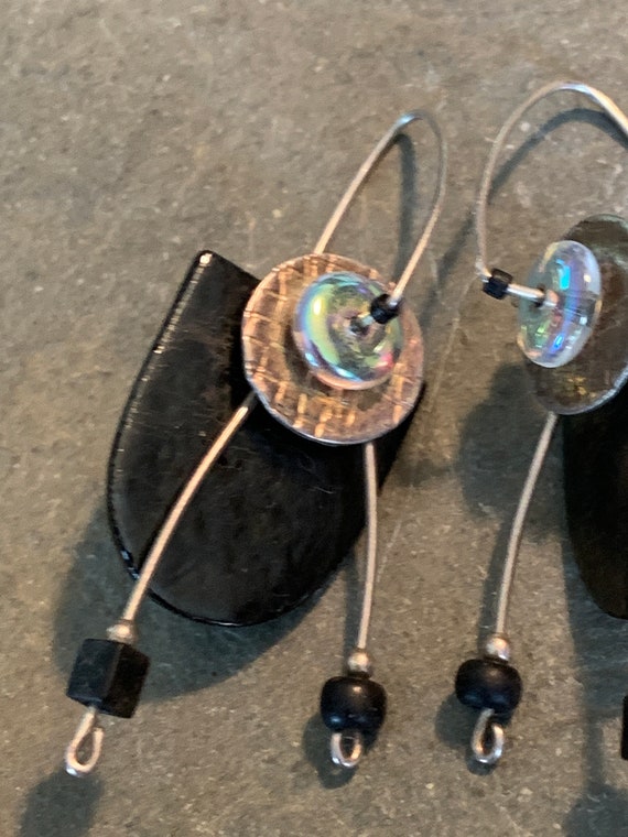 Vintage Artisan Dichroic Glass Kinetic Earrings - image 9