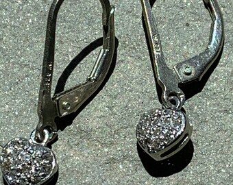 Vintage Sterling and Diamond Heart Dangle Earrings