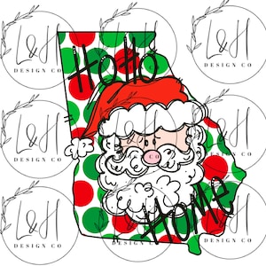 May include: A red, green, and white Christmas-themed design featuring a cartoon Santa Claus with a white beard and a red hat. The design includes the words "Ho Ho Ho" and "Home" in a white outline.