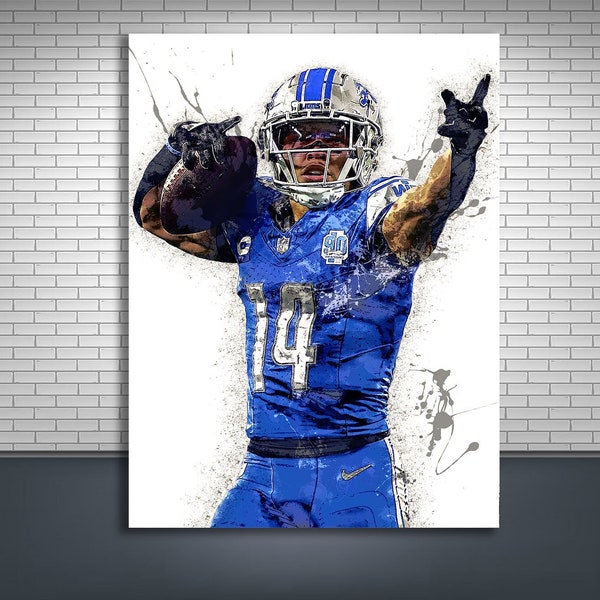 Amon-Ra St. Brown Poster, Detroit Lions, Gallery Canvas Wrap, Man Cave, Kids Room, Game Room, Bar