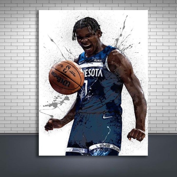 Anthony Edwards Poster Print, Gallery Canvas Wrap, Minnesota Timberwolves, Man Cave, Kids Room, Game Room, Bar