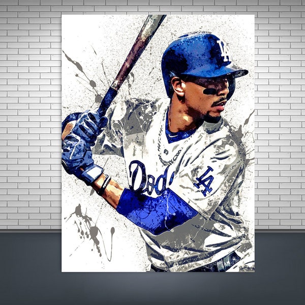 Mookie Betts Poster Print, Gallery Canvas Wrap, Los Angeles Dodgers, Man Cave, Kids Room, Game Room