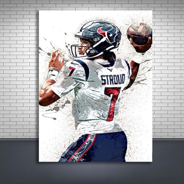 CJ Stroud Poster, Houston Texans, Gallery Canvas Wrap, Man Cave, Kids Room, Game Room, Bar