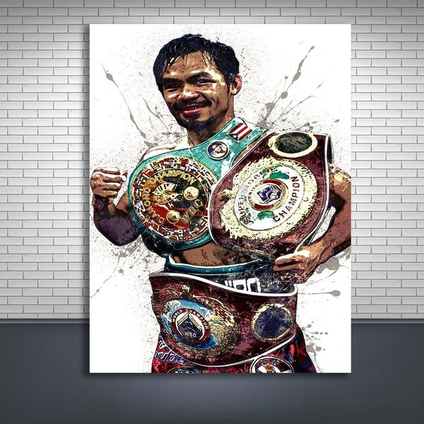 Manny Pacquiao Poster, Championship Belts, Gallery Canvas Wrap, Man Cave, Kids Room, Game Room, Bar