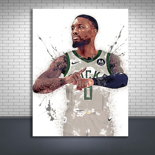 Damian Lillard Poster, Milwaukee Bucks, Gallery Canvas Wrap, Man Cave, Kids Room, Game Room, Bar