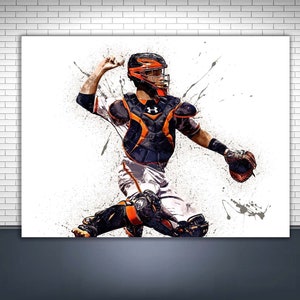 Buster Posey Poster, San Francisco Giants, Gallery Canvas Wrap, Man Cave, Kids Room, Tribute Room, Game Room