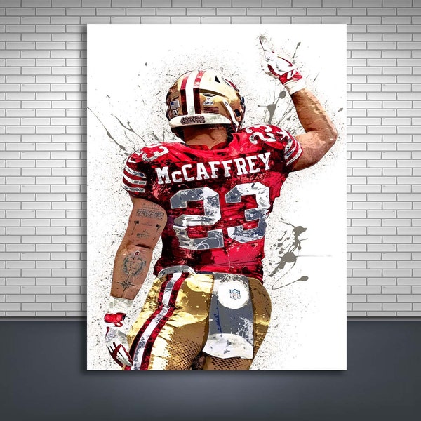 Christian McCaffrey Poster, San Francisco 49ers, Gallery Canvas Wrap, Man Cave, Kids Room, Game Room, Bar