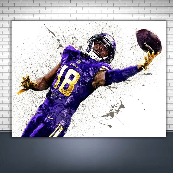 Affiche de Justin Jefferson, « The Catch », Vikings du Minnesota, emballage en toile pour galerie, homme des cavernes, chambre d'enfants, salle de jeux, bar