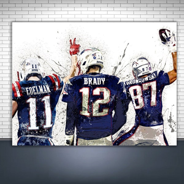 Tom Brady, Rob Gronkowski, Julian Edelman, Poster, Gallery Canvas Wrap, New England Patriots, Man Cave, Kids Room, Game Room, Bar