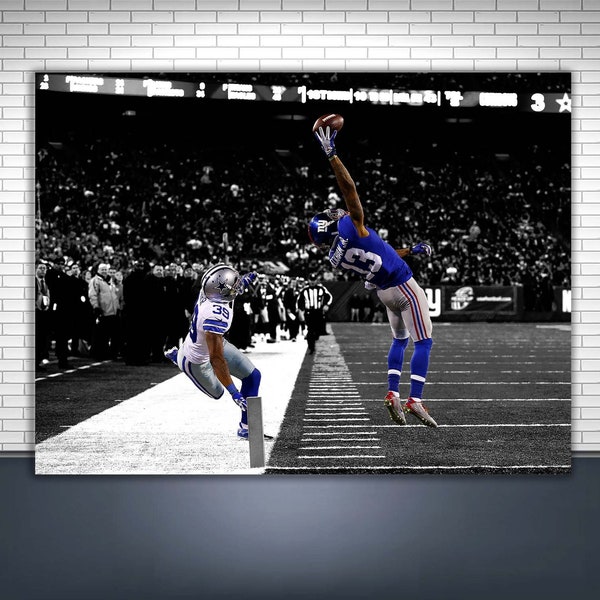 Odell Beckham Jr. Poster, Iconic Catch, New York Giants, Gallery Canvas Wrap, Man Cave, Kids Room, Game Room, Bar