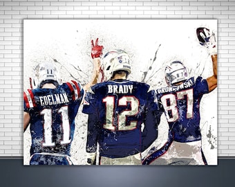Tom Brady, Rob Gronkowski, Julian Edelman, Poster, Gallery Canvas Wrap, New England Patriots, Man Cave, Kids Room, Game Room, Bar