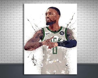 Damian Lillard Poster, Milwaukee Bucks, Gallery Canvas Wrap, Man Cave, Kids Room, Game Room, Bar