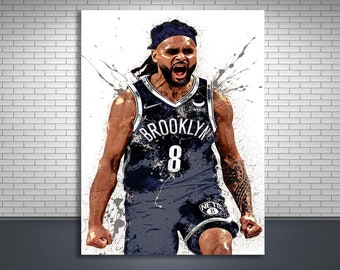 Patty Mills Poster, Brooklyn Nets, Gallery Canvas Wrap, Man Cave, Kids Room, Game Room