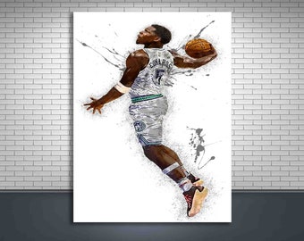 Anthony Edwards Dunk Poster, Minnesota Timberwolves, Gallery Canvas Wrap, Man Cave, Kids Room, Game Room