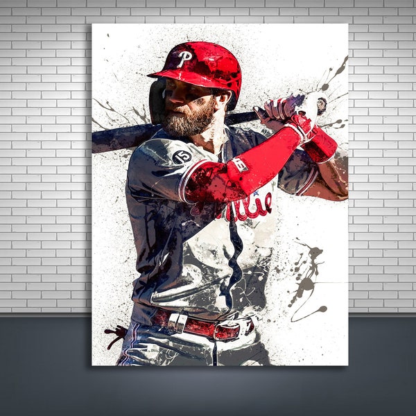 Bryce Harper Poster, Philadelphia Phillies, Gallery Canvas Wrap, Man Cave, Kids Room, Tribute Room, Game Room