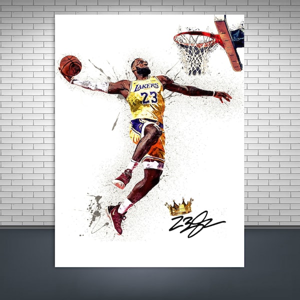 LeBron James Dunk Poster Print, Gallery Canvas Wrap, Los Angeles Lakers, Man Cave, Kids Room, Game Room, Bar
