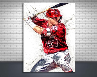 Mike Trout Poster Print, Gallery Canvas Wrap, Los Angeles Angels, Man Cave, Kids Room, Game Room