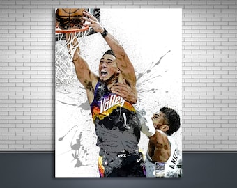 Devin Booker, Iconic Dunk Poster, Phoenix Suns, Gallery Canvas Wrap, Man Cave, Kids Room, Game Room, Bar