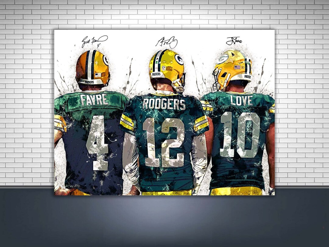 Jordan Love, Aaron Rodgers, Brett Favre, Poster, Green Bay Packers