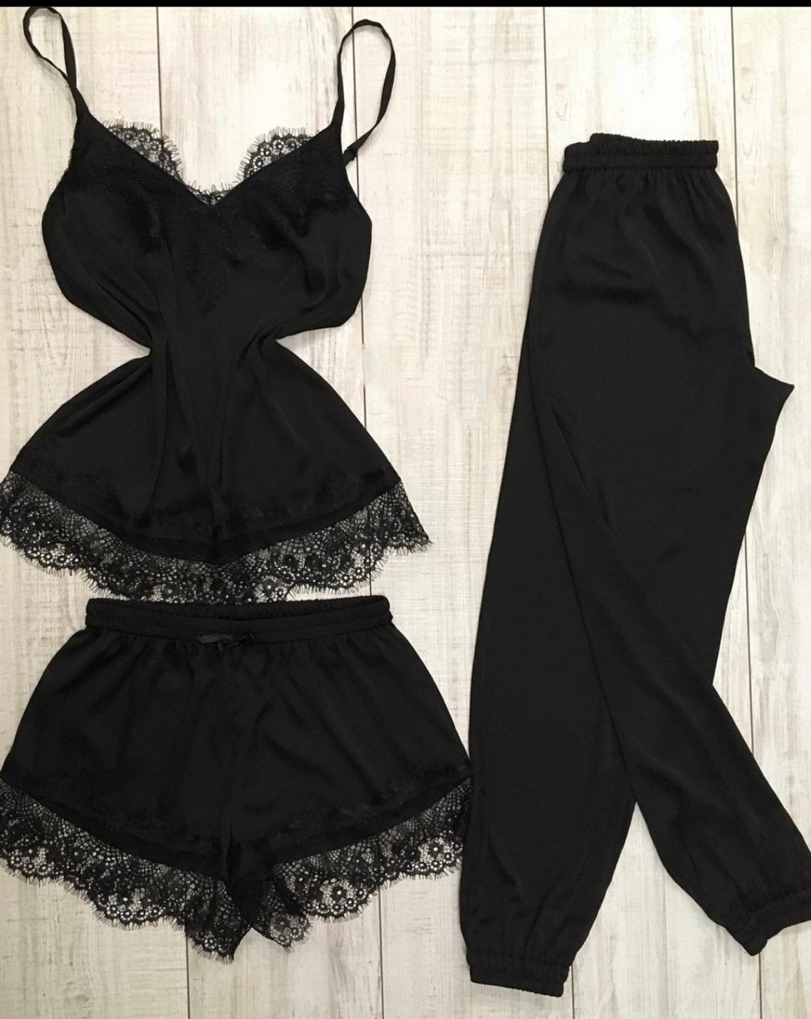 Womens Satin black Pajama Set Pajamas Set Short Pajama Set Etsy