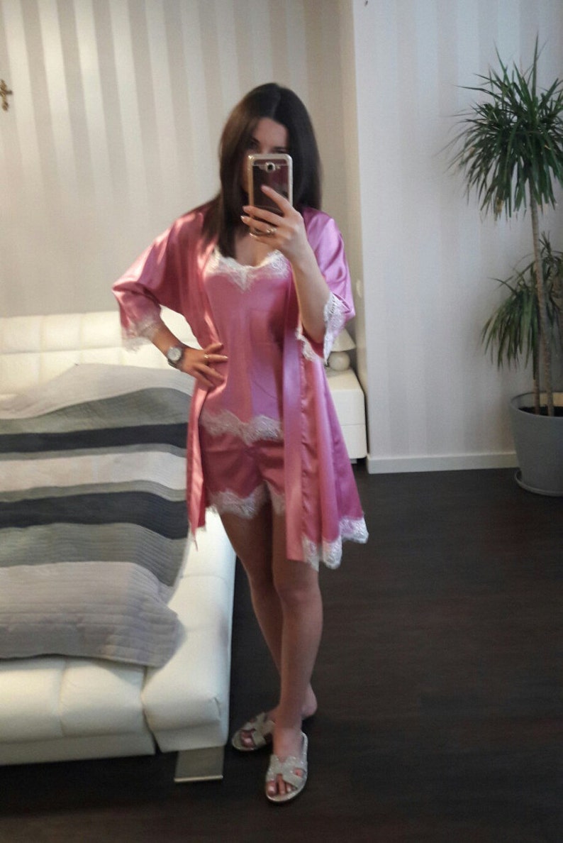 Bridal Pajama Set Womens Satin Light Pink Pajama Set Pajamas Set Short Pajama Set Satin Short and Shirt Gift for Her Satin sleepwear