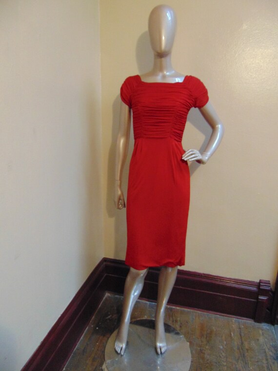 Vintage Red Ruched Dress