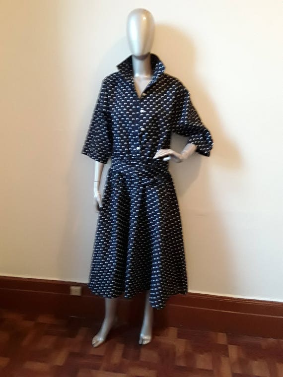 Navy White Polka Dot Dress - image 1