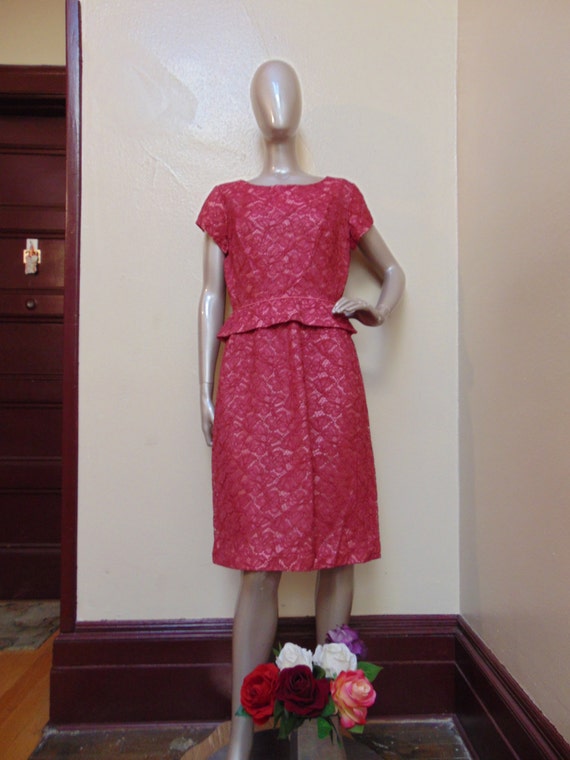 Vintage Pink Lace Short Peplum - image 1